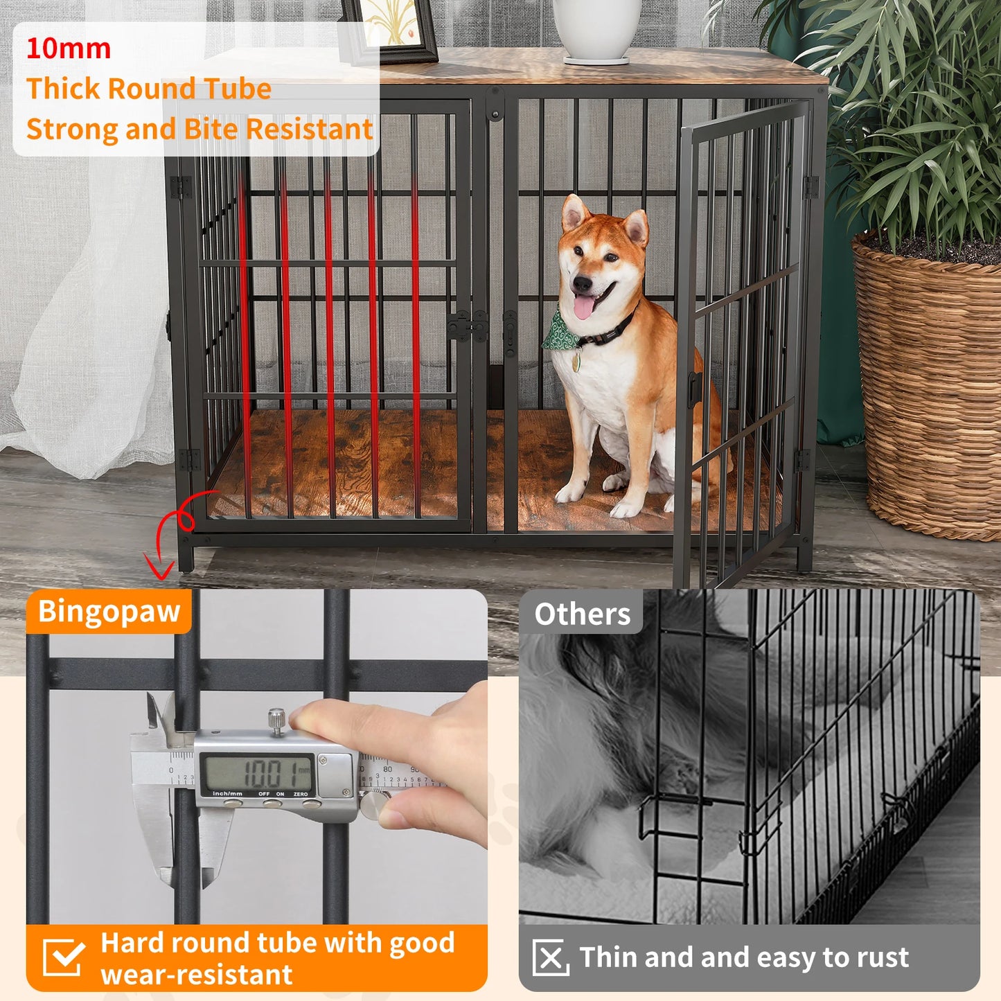 Bingopaw Heavy Duty Dog Crate End Table With Four Doors