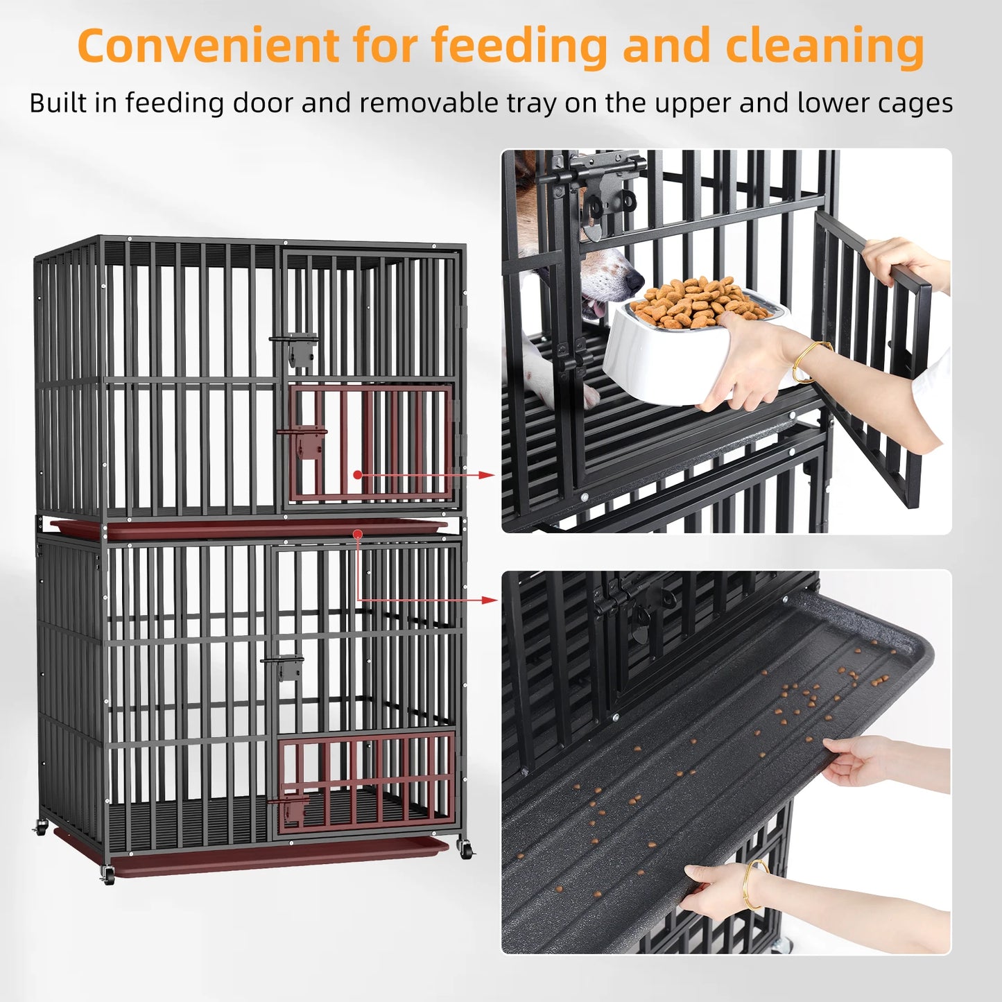 BINGOPA Heavy Duty Metal Dog Crate Kennel Removable Tray