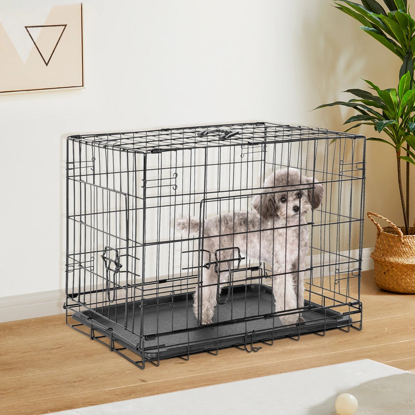 JHK Double Door Folding Metal Dog Crate With Leak Pan