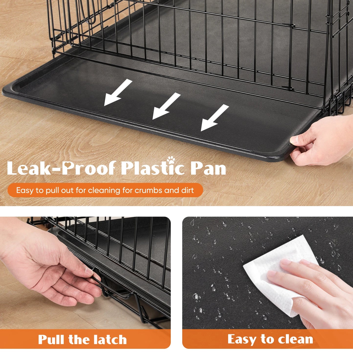 JHK Double Door Folding Metal Dog Crate With Leak Pan