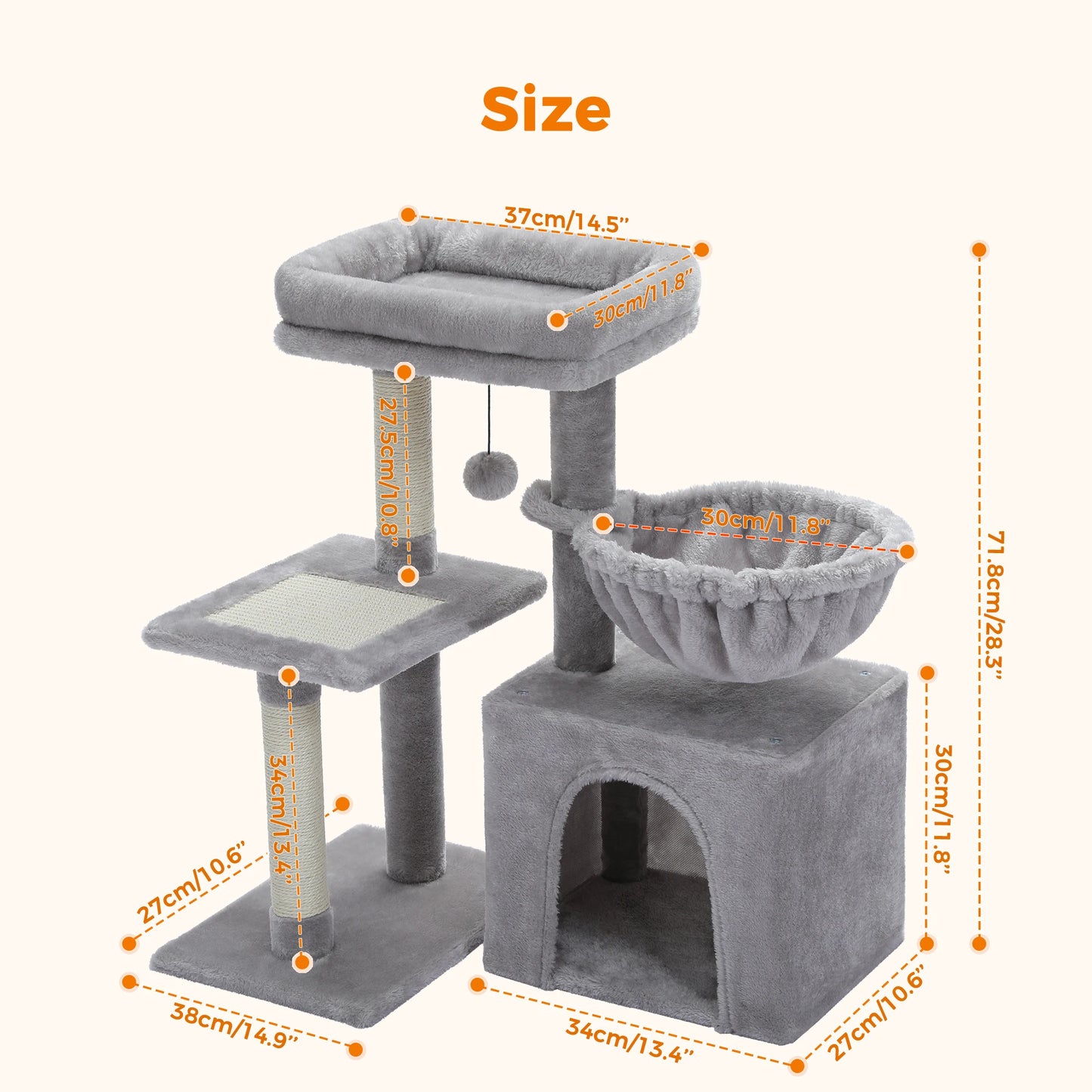 PAWZ Road Cat Tree Tower for Indoor Cats with Hammock