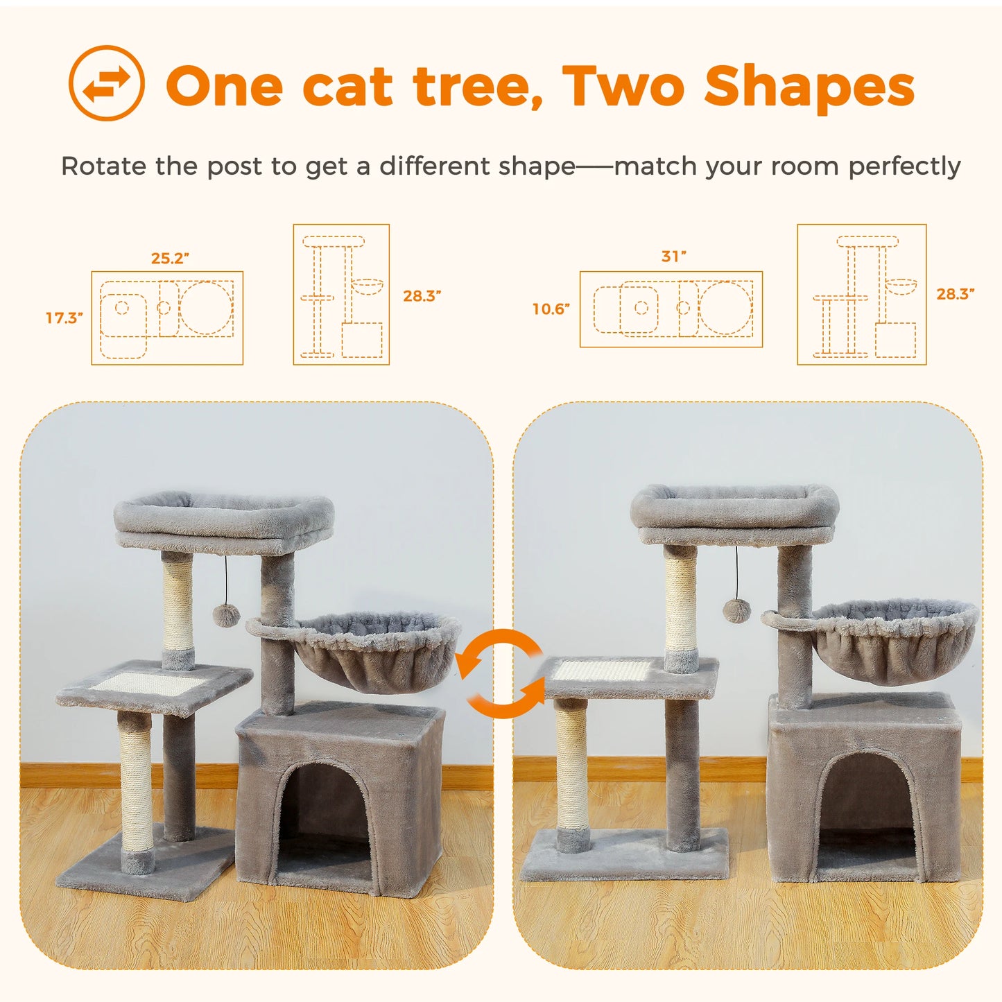 PAWZ Road Cat Tree Tower for Indoor Cats with Hammock