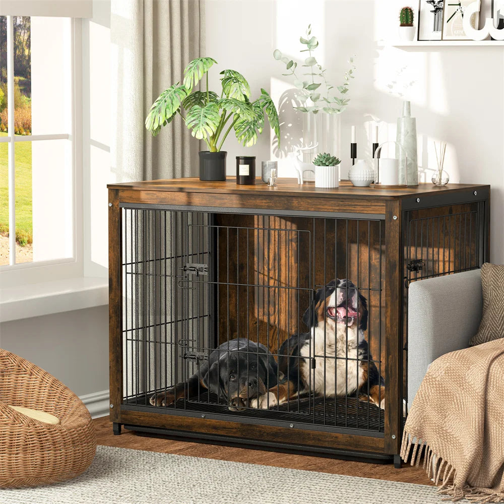 Borwarth Wooden Dog Crate End Table With Double Door