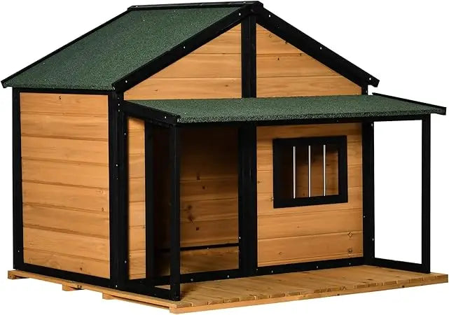 Cabin Style Outdoor Dog House Wooden Kennel With Porch