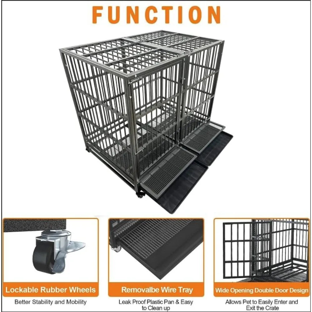 Hign Concerned Heavy Duty Dog Crate With Wheels Secure