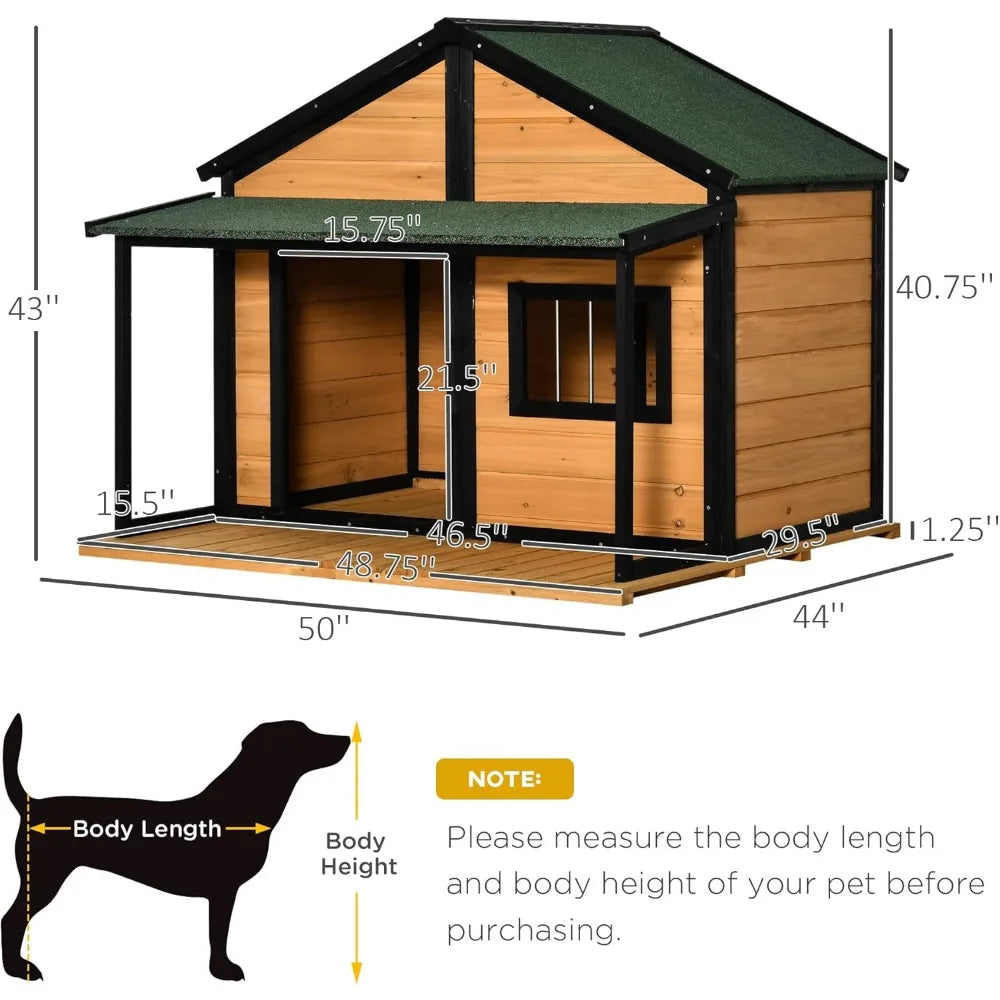 Cabin Style Outdoor Dog House Wooden Kennel With Porch