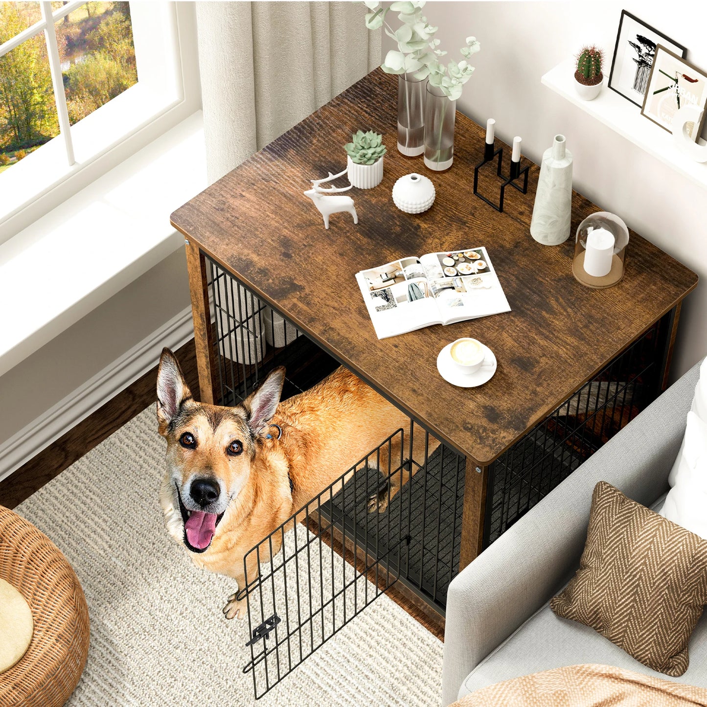 Bingopaw Dog Cage End Table Kennel Indoor Wood Furniture