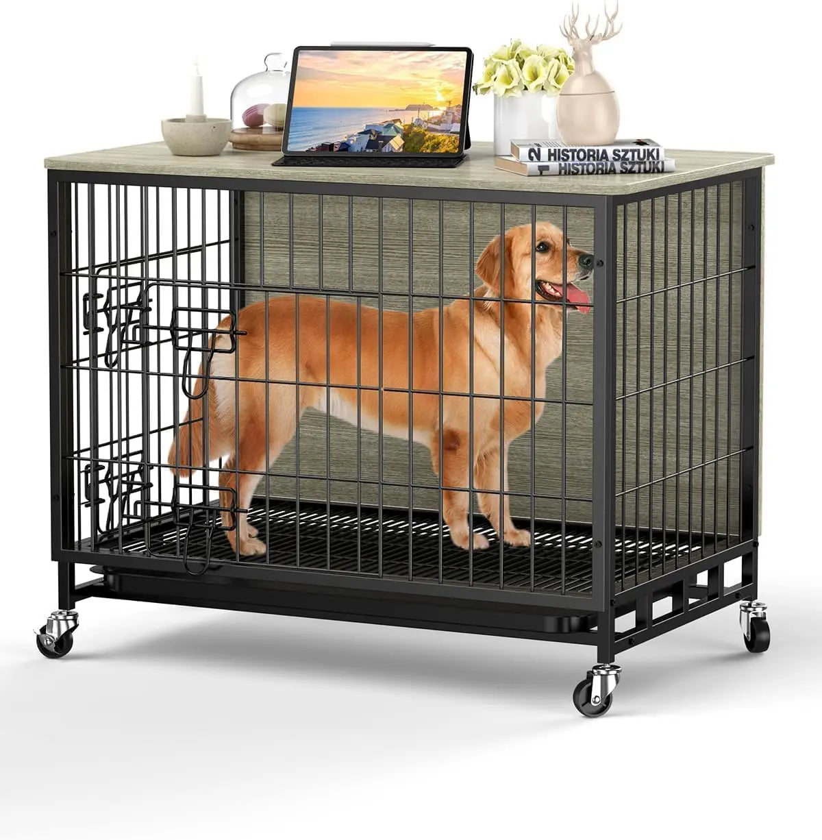 HiMISS Heavy Duty Metal Dog Crate Indoor Outdoor Kennel