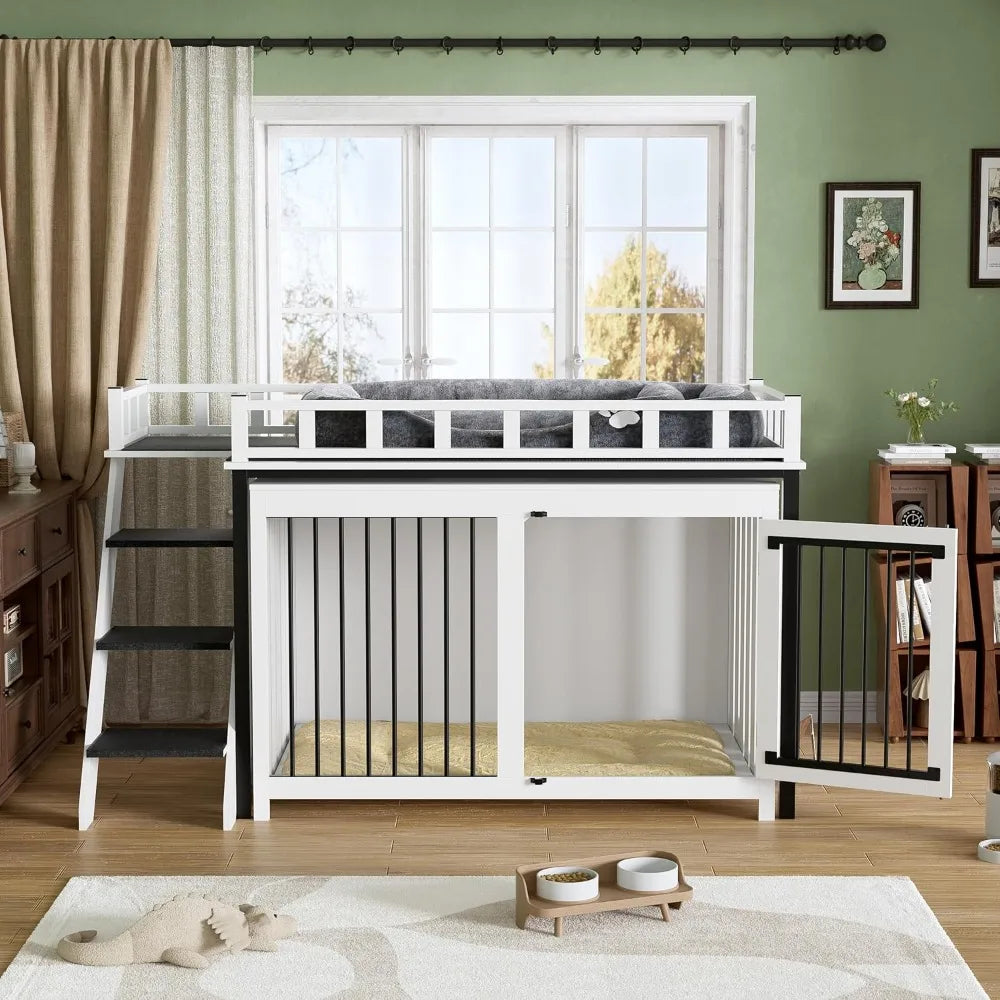 Hign-concerned Loft Style Dog Crate Furniture Double Doors
