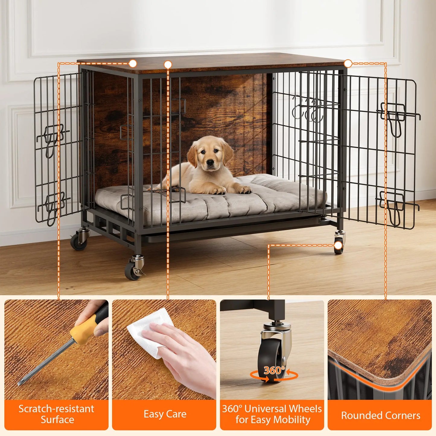 HiMISS Heavy Duty Metal Dog Crate Indoor Outdoor Kennel