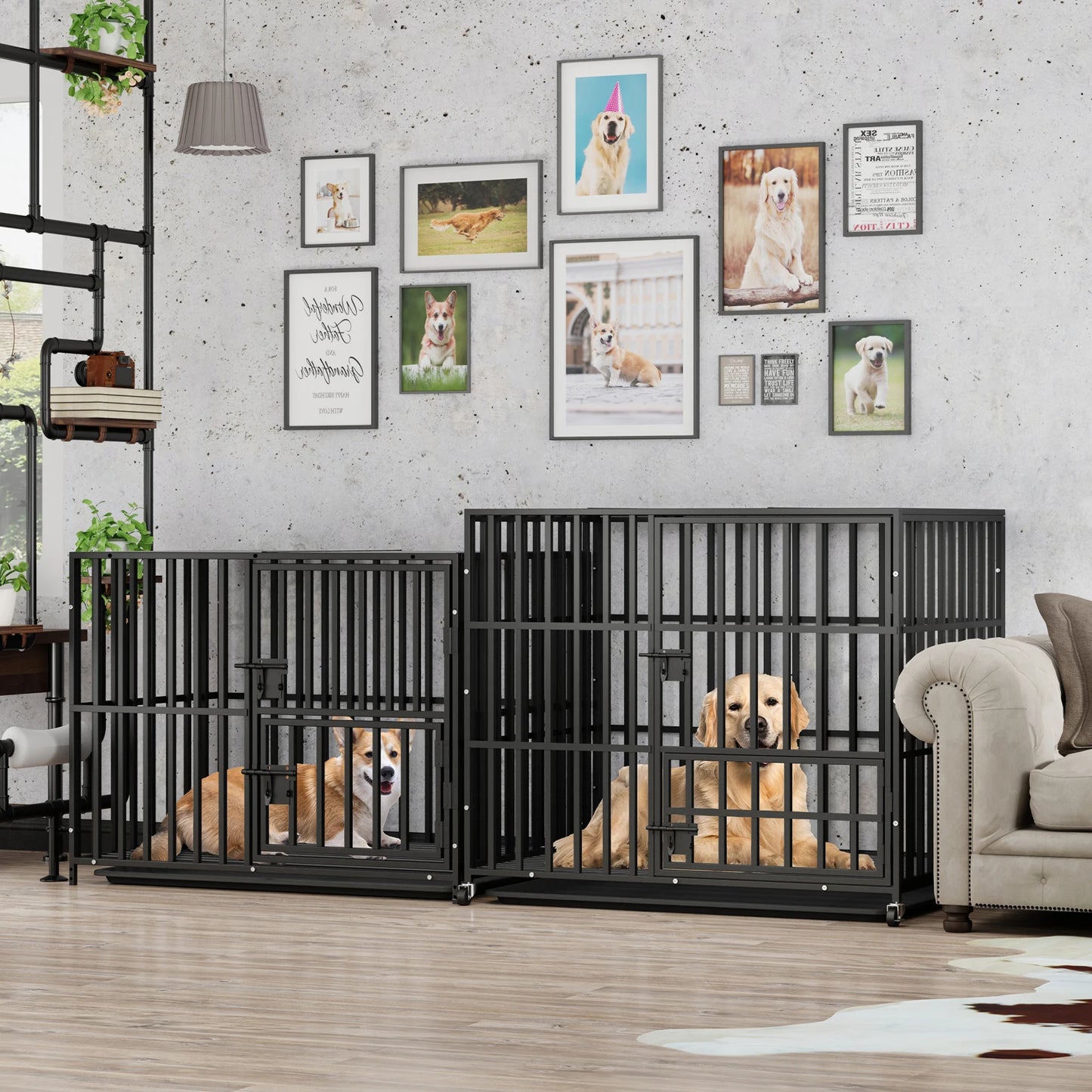 BINGOPA Heavy Duty Metal Dog Crate Kennel Removable Tray