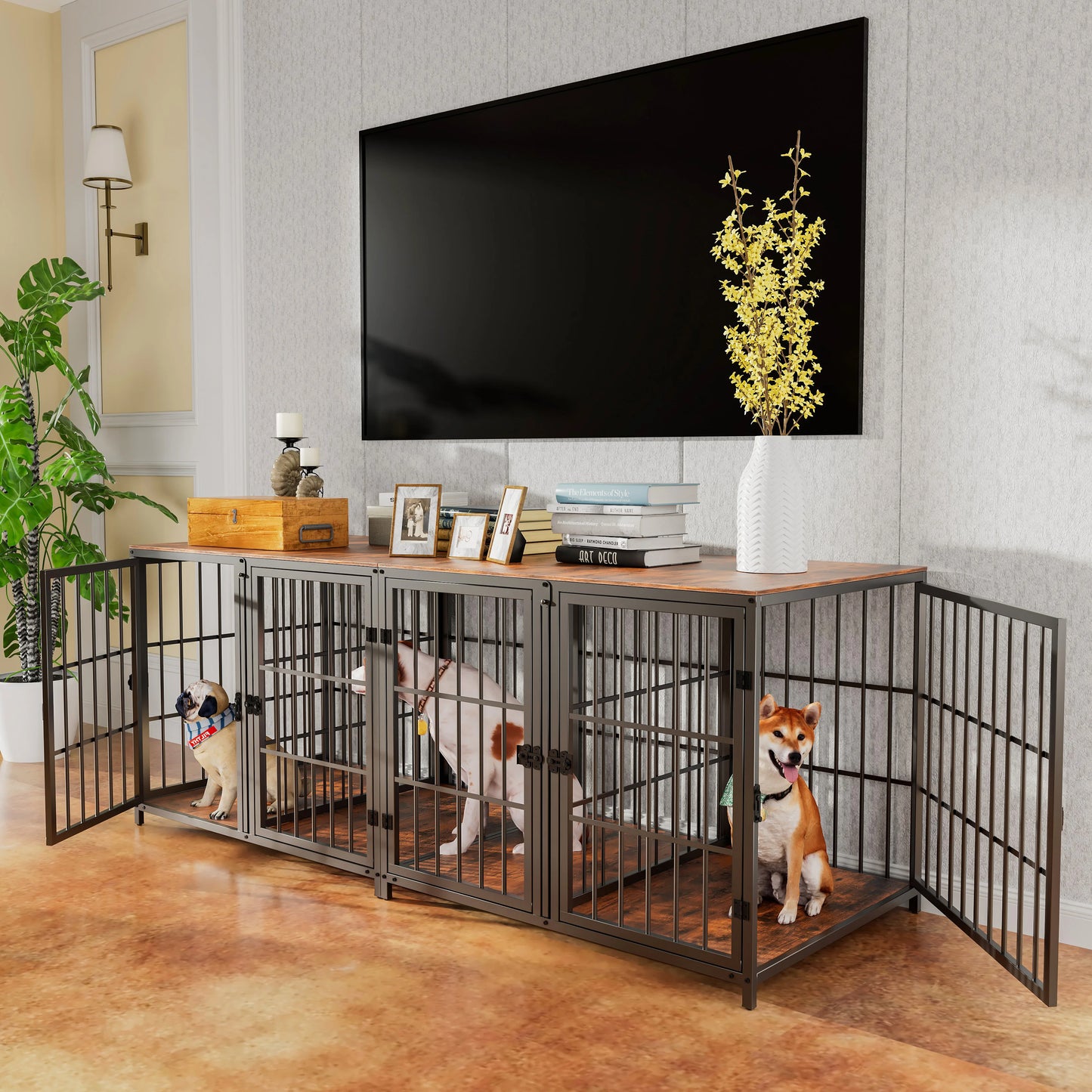 Bingopaw Heavy Duty Dog Crate End Table With Four Doors