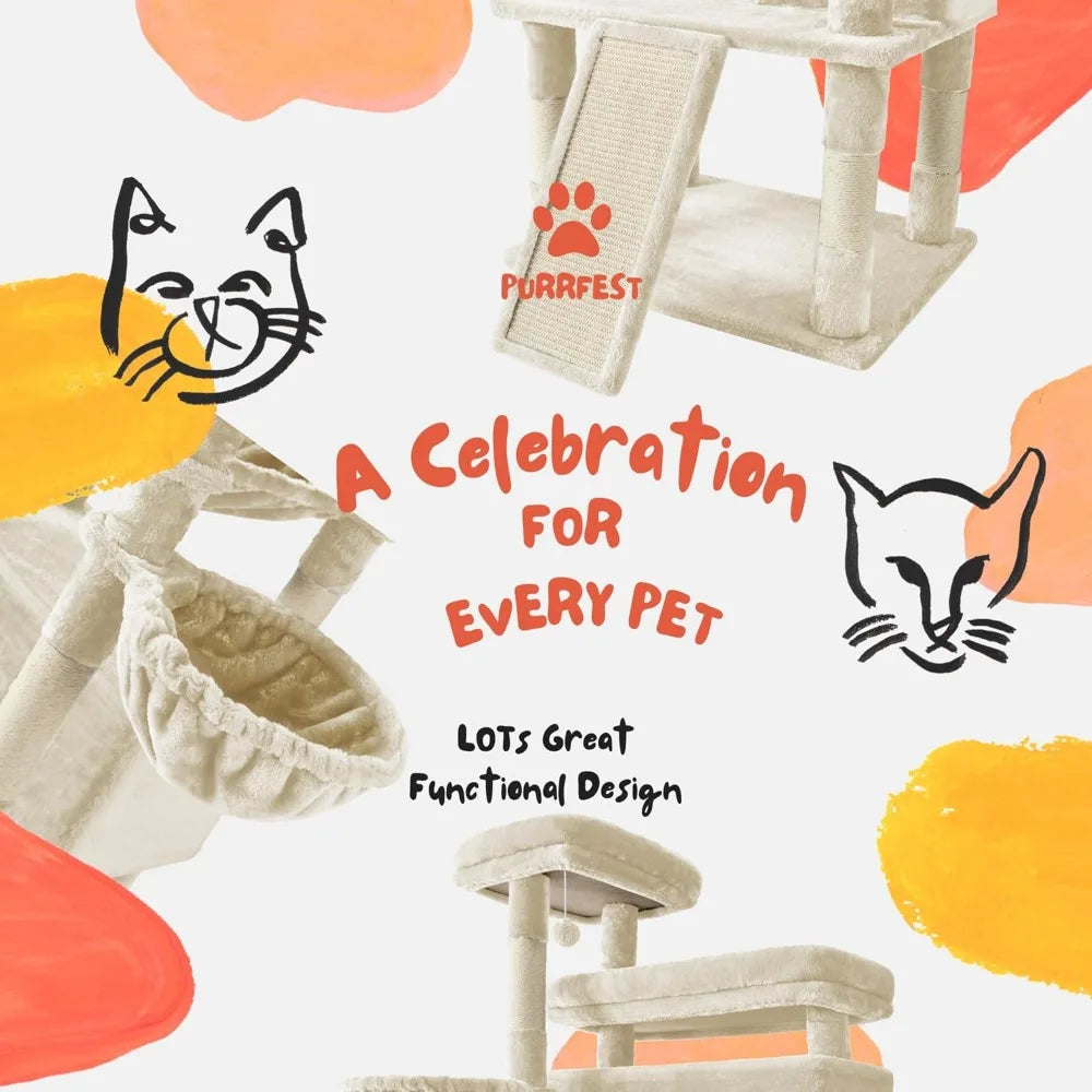 Breed Cat Tree Tower With Hammock And Scratching Posts