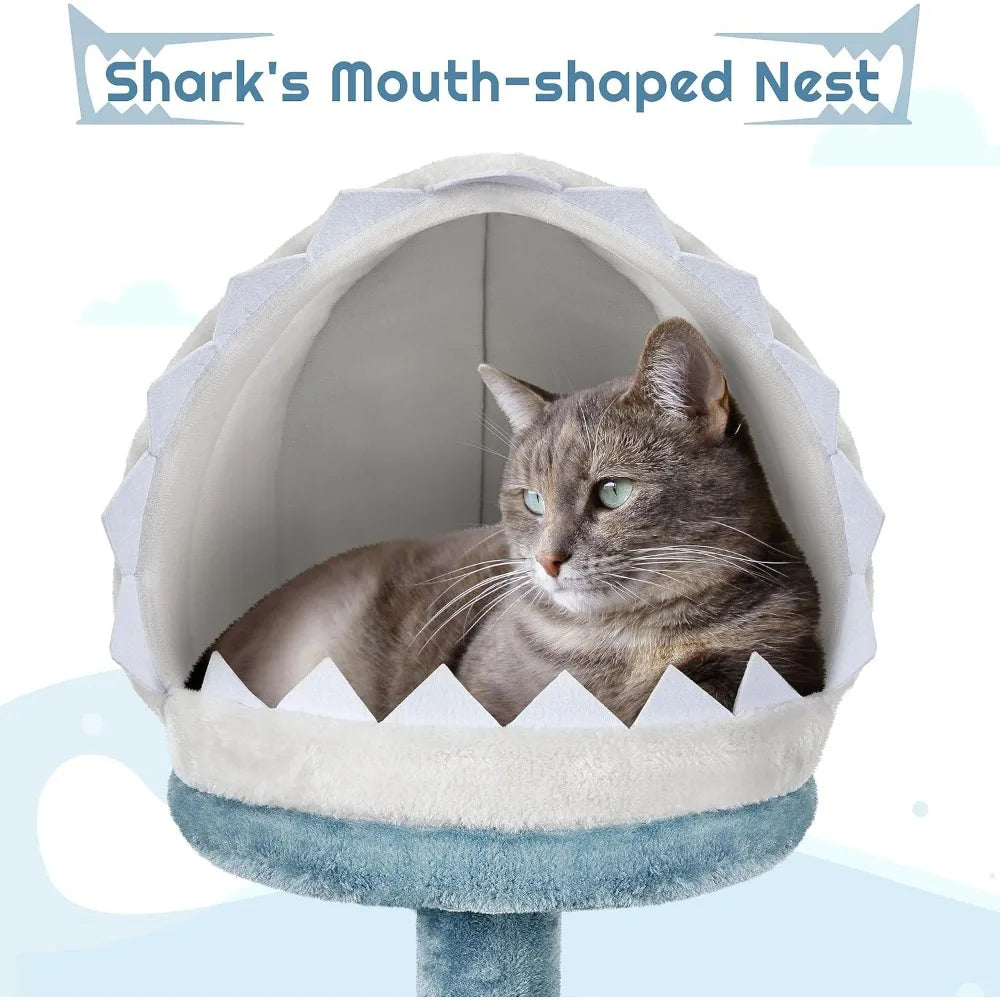 Hign-concerned Cat Tree Multi-Level Plush Shark Mouth Nest