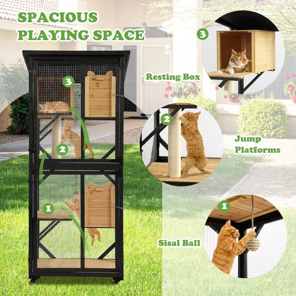 Closure Outdoor Wood Cat Enclosure Catio With Platform