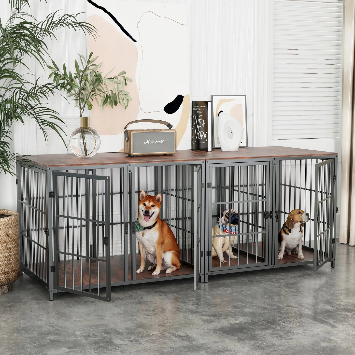 Bingopaw Heavy Duty Dog Crate End Table With Four Doors