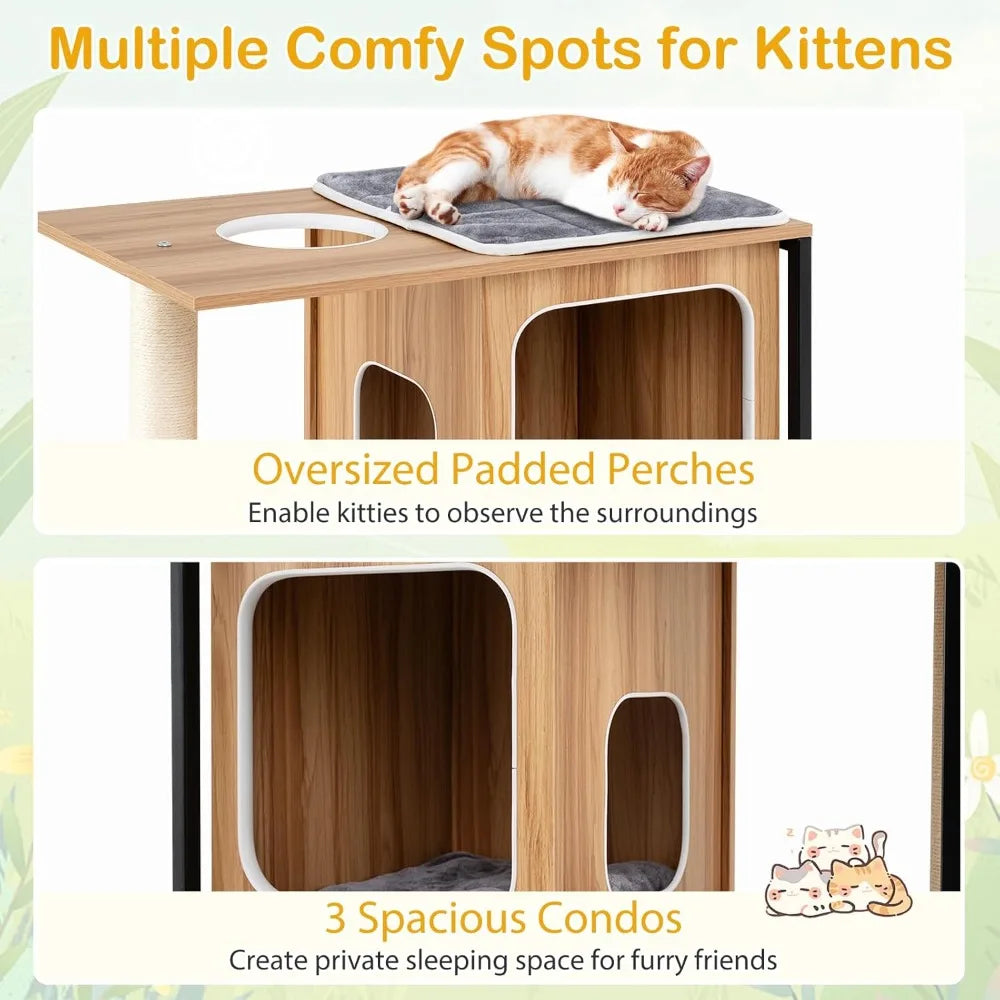 RBXCB Indoor Cat Tree Multi Level Wooden Tower With Sisal