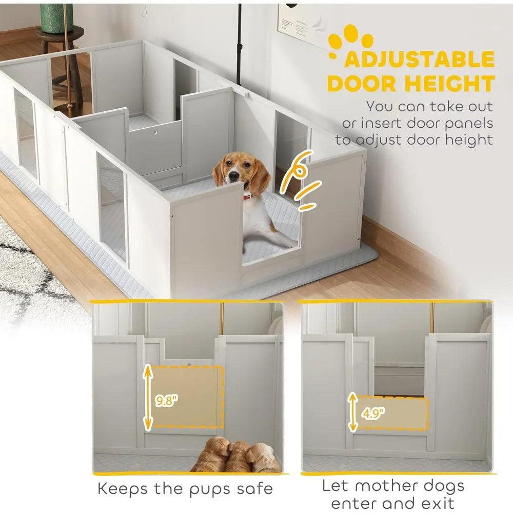 PawHut Whelping Box For Dogs With Retractable Light Stand