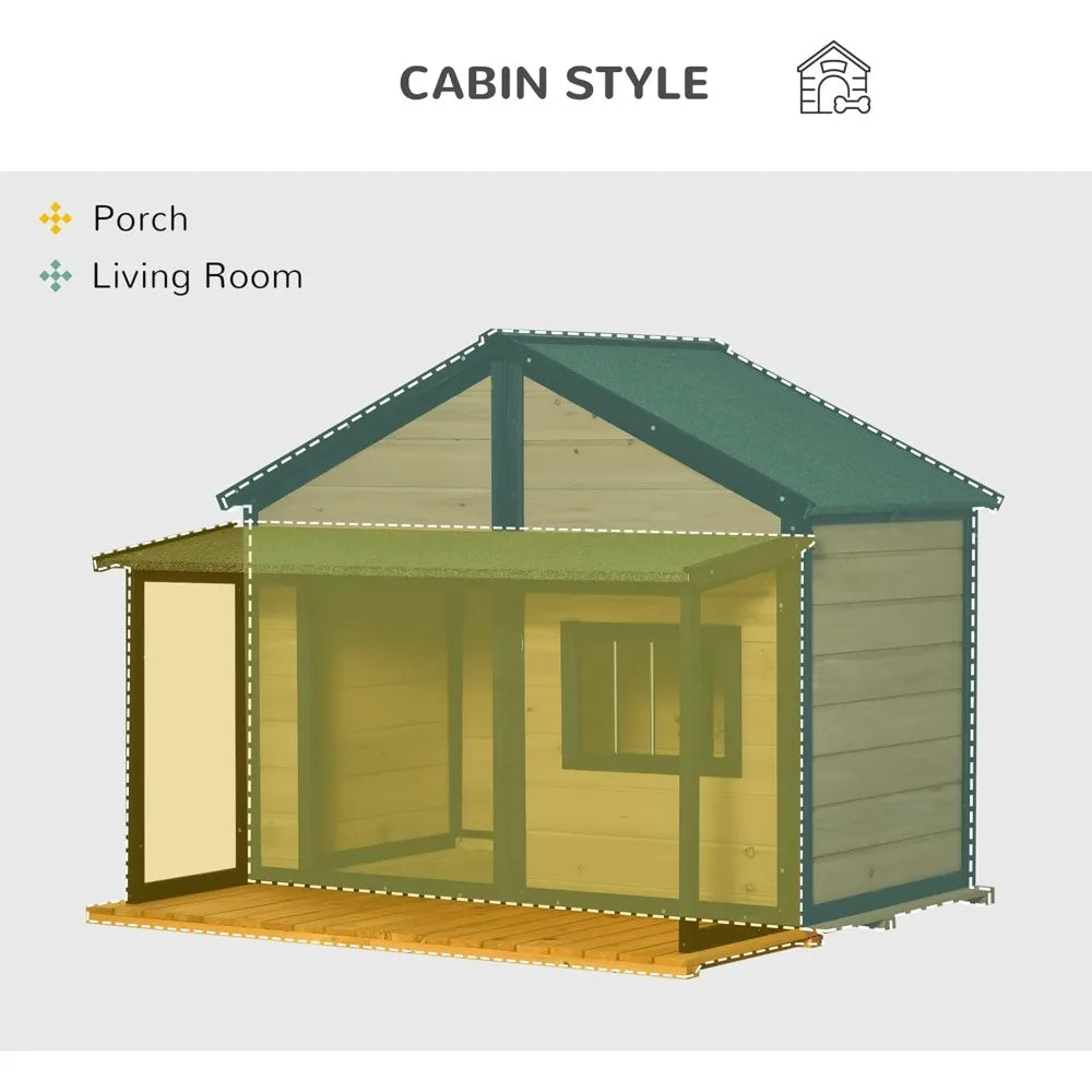 Cabin Style Outdoor Dog House Wooden Kennel With Porch