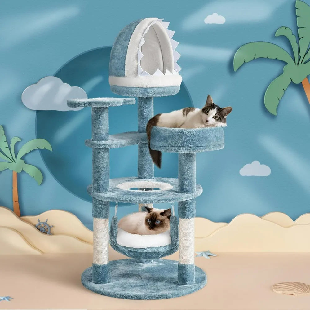 Hign-concerned Cat Tree Multi-Level Plush Shark Mouth Nest