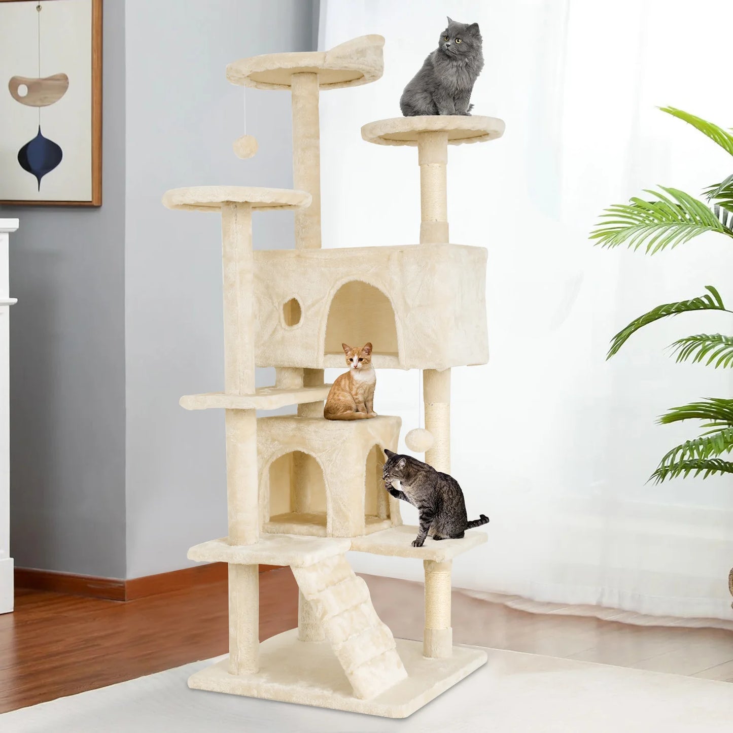 DOPINMINH Cat Tree Tower With Dangling Ball And Sisal Posts