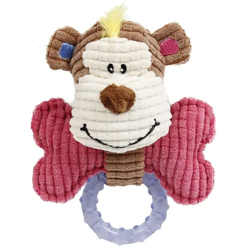 Care Cleaning Puppy Teething Toy Plush Squeaker Rubber Ring