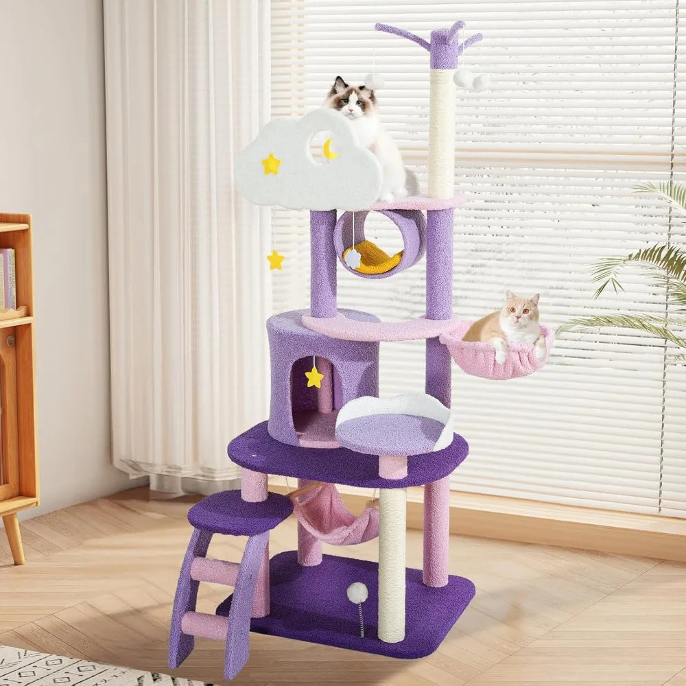 Cloud Cat Tree Indoor Cat Tower with Scratcher Hammock Condo