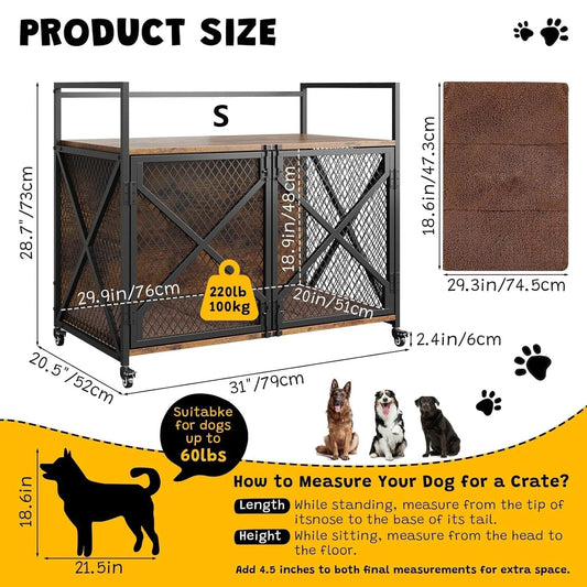 DishyKooker Wooden Dog Crate End Table With Wheels