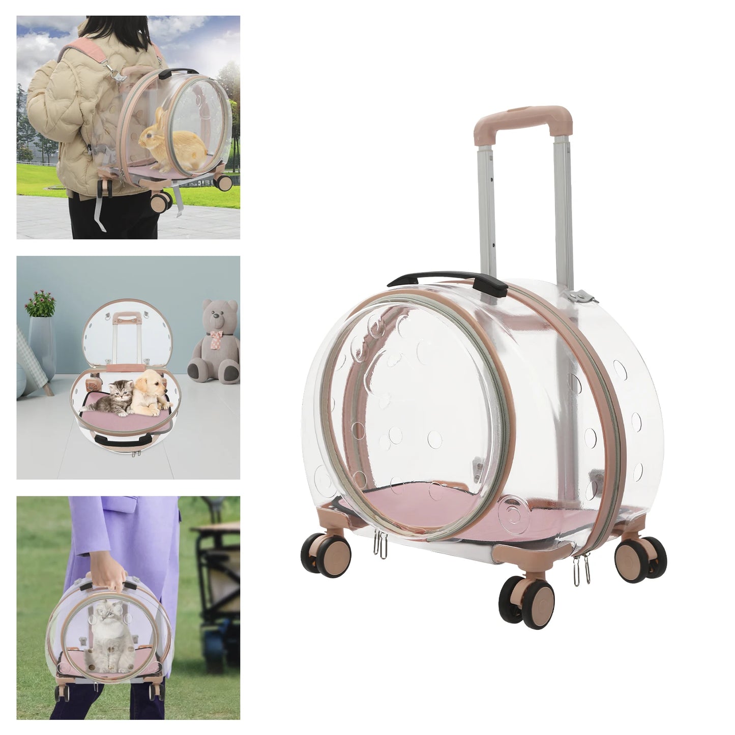 Breed Breathable Cat Carrier With Adjustable Rolling Wheels