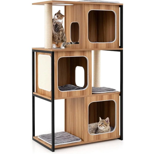 RBXCB Indoor Cat Tree Multi Level Wooden Tower With Sisal
