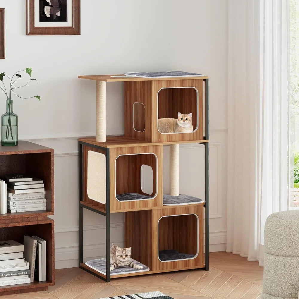 RBXCB Indoor Cat Tree Multi Level Wooden Tower With Sisal