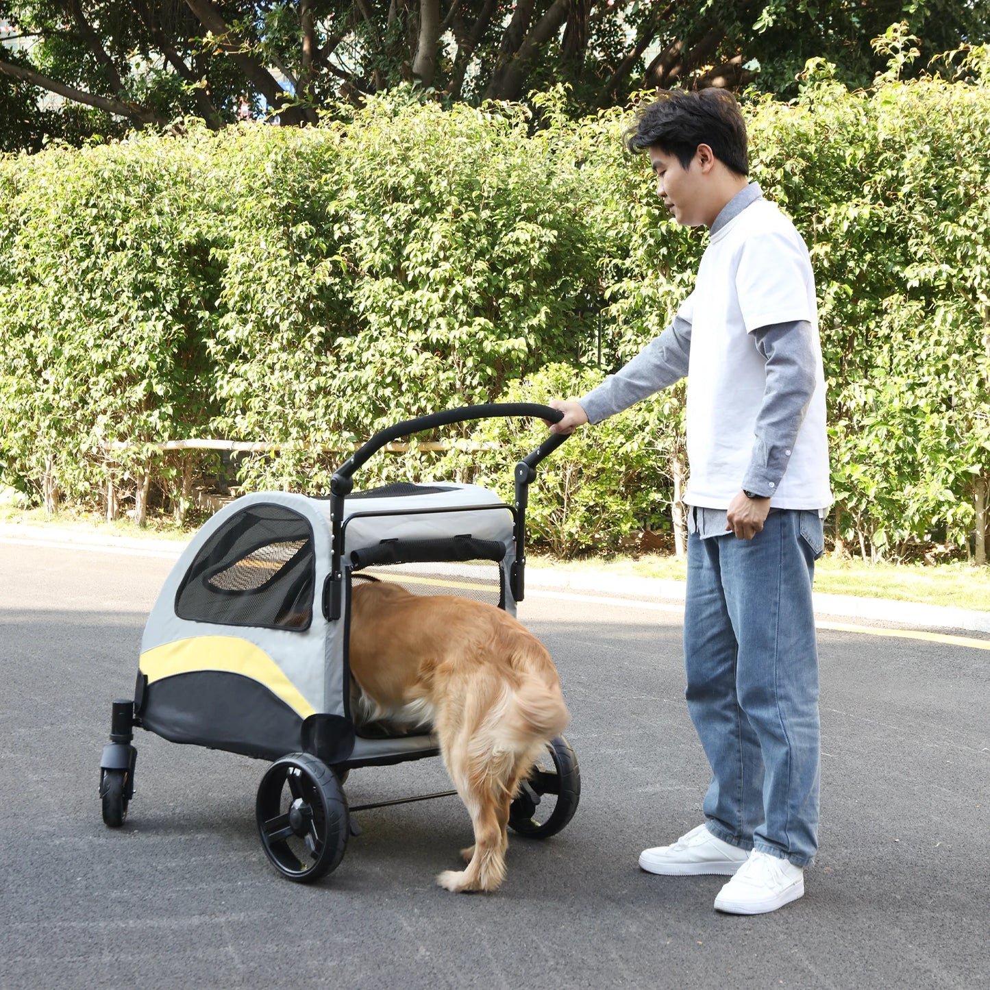 Portable Dog Stroller With Four Wheels Foldable Carrier