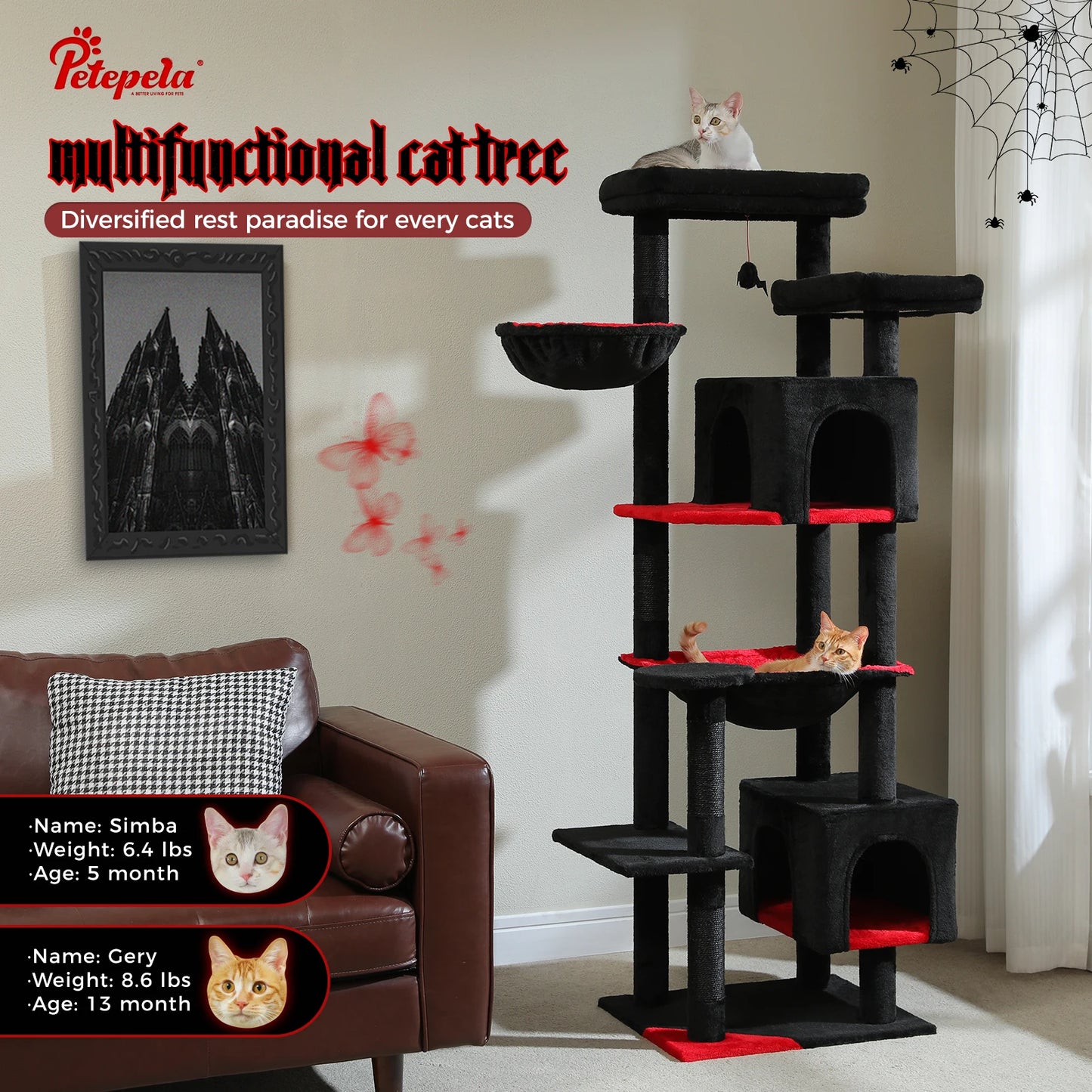 PAWZ Road Tall Cat Tree For Indoor Cats With Hammock