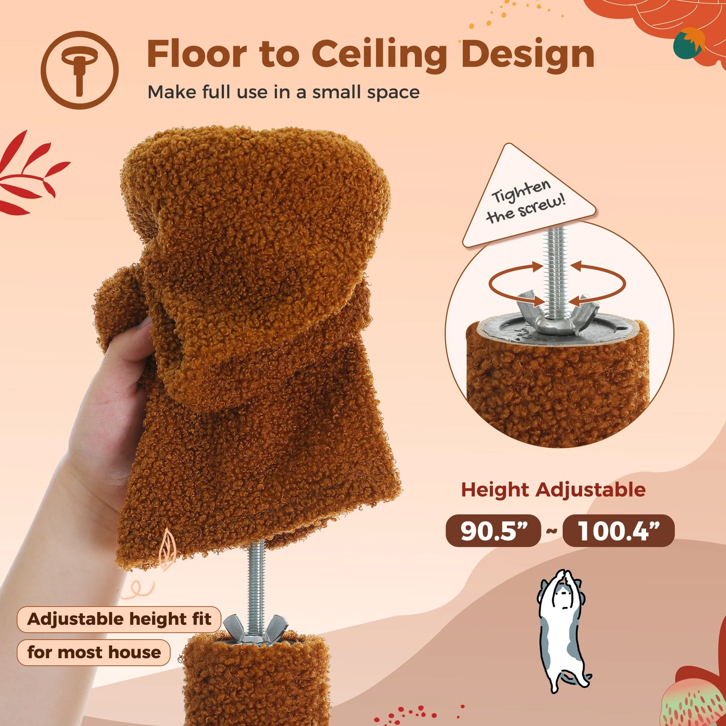 PETEPELACN Cat Tree Floor to Ceiling Tower Hammock Pro