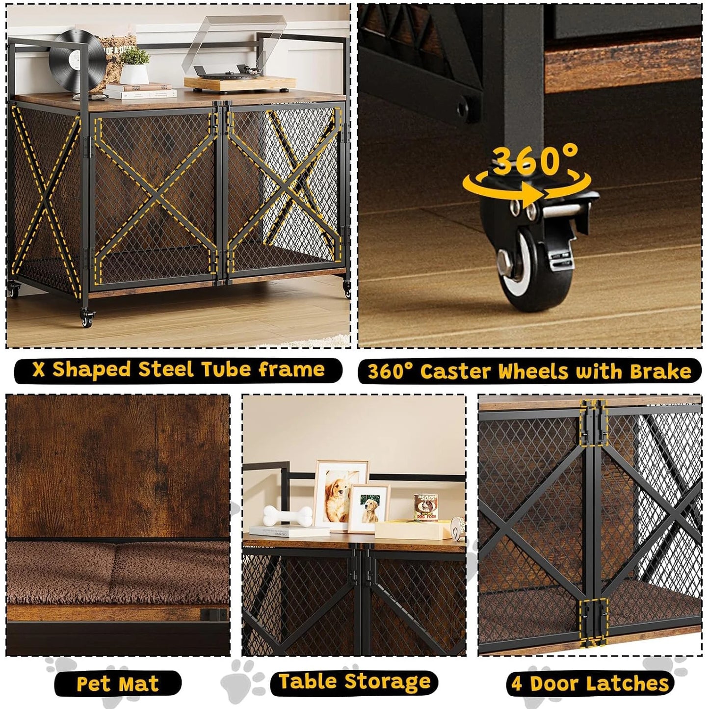 DishyKooker Wooden Dog Crate End Table With Wheels