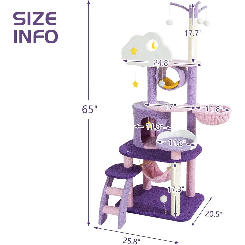 Cloud Cat Tree Indoor Cat Tower with Scratcher Hammock Condo