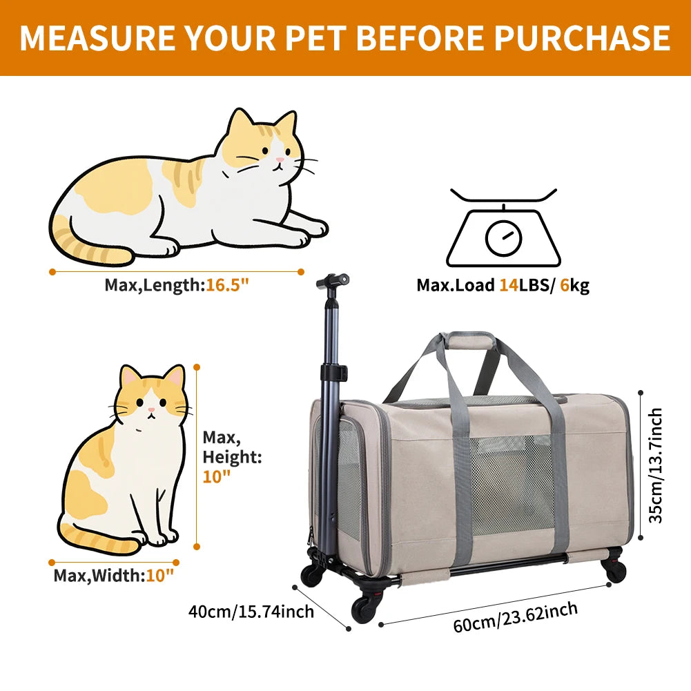 Breed Cat Trolley For 2 Cats With Removable Wheeled Stand And Zipper Closure Durable Metal Frame