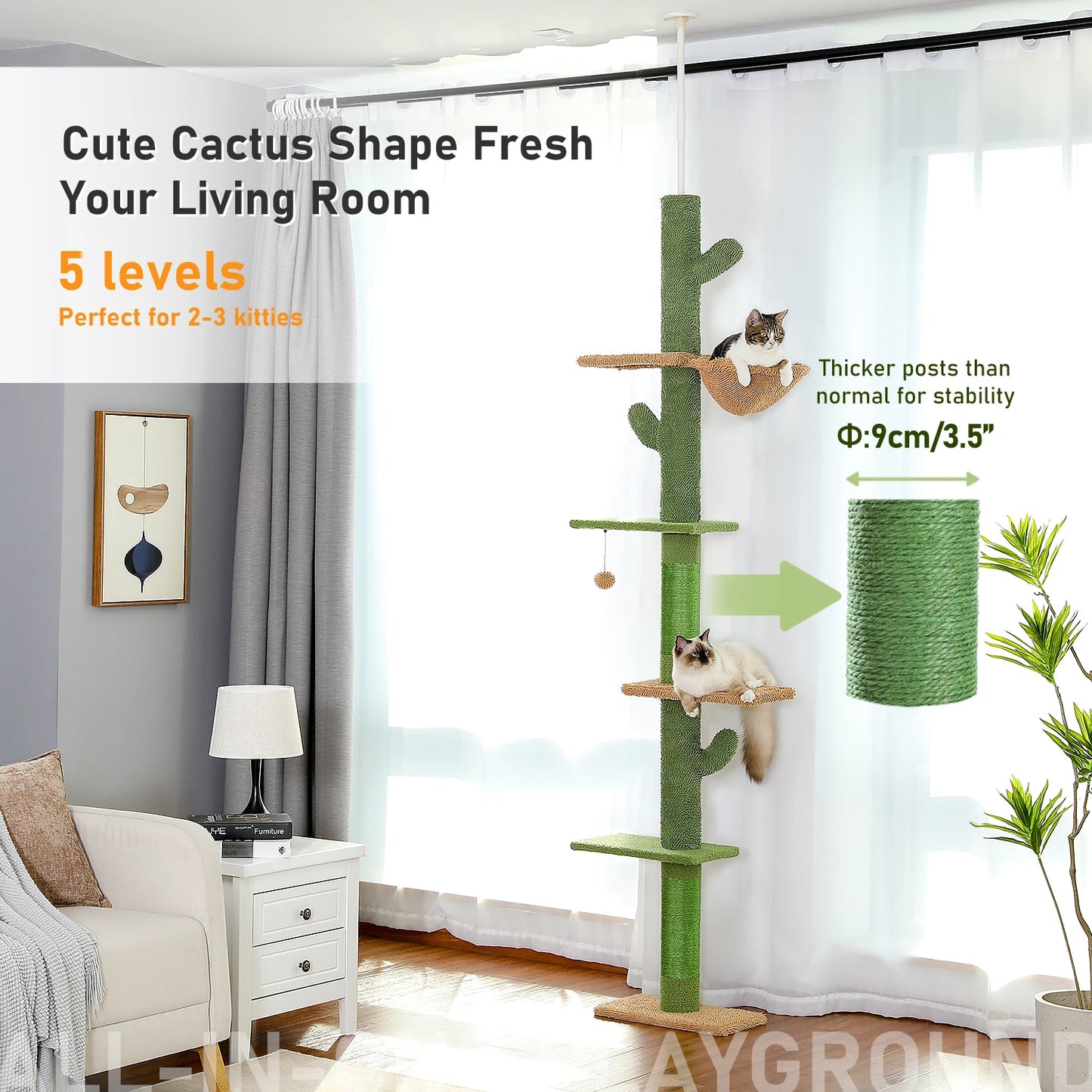 PAWZ Road 5 Tier Cat Tree Floor to Ceiling Tower Cactus