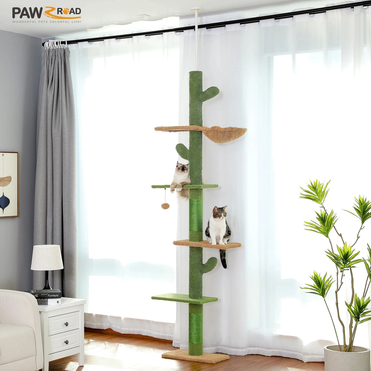PAWZ Road 5 Tier Cat Tree Floor to Ceiling Tower Cactus