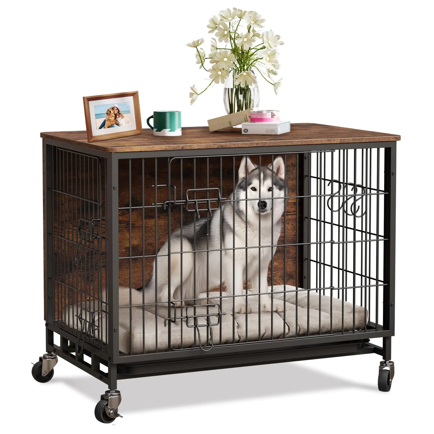 HiMISS Heavy Duty Metal Dog Crate Indoor Outdoor Kennel