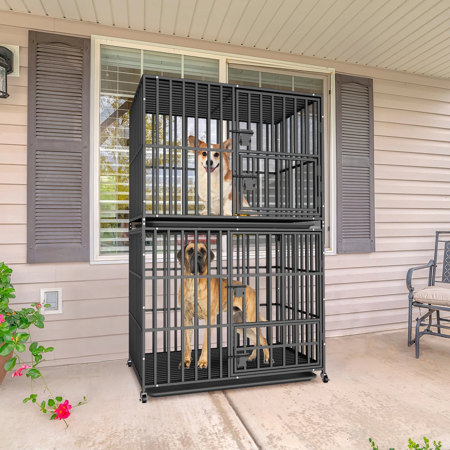 BINGOPA Heavy Duty Metal Dog Crate Kennel Removable Tray