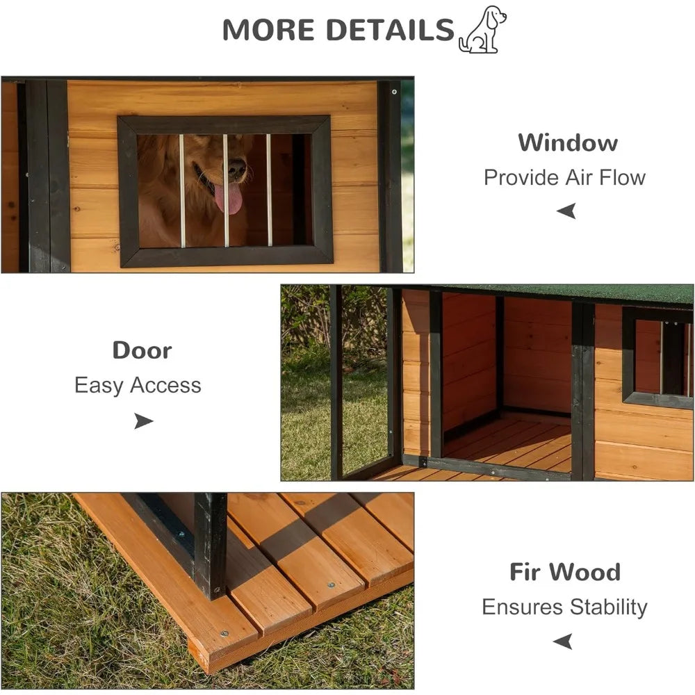 Cabin Style Outdoor Dog House Wooden Kennel With Porch