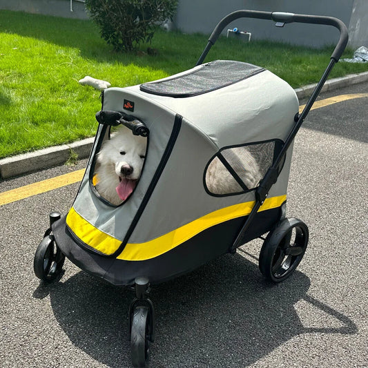 One Click Foldable Dog Stroller Buggy Four Wheel Rain Cover