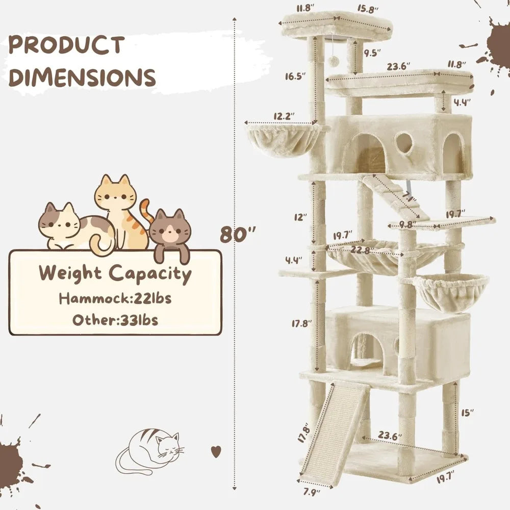 Breed Cat Tree Tower With Hammock And Scratching Posts