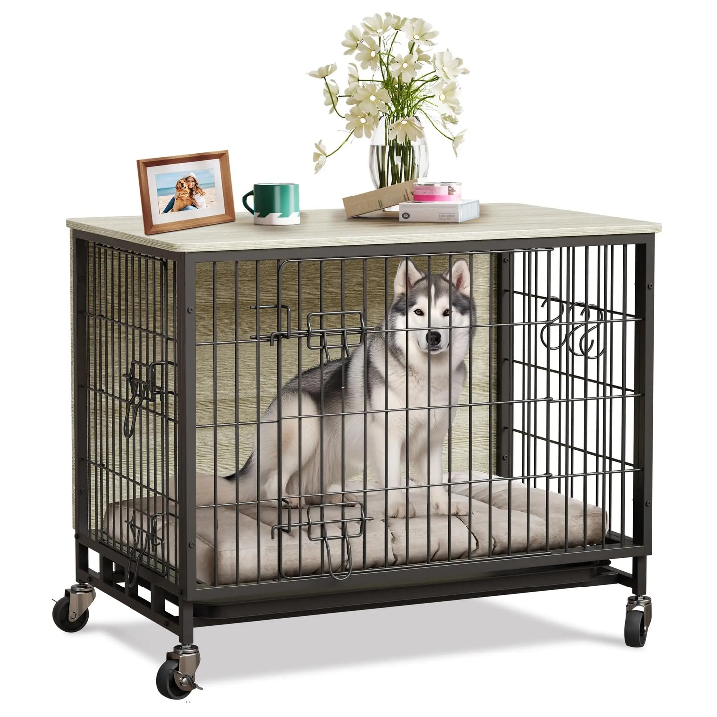 HiMISS Heavy Duty Metal Dog Crate Indoor Outdoor Kennel