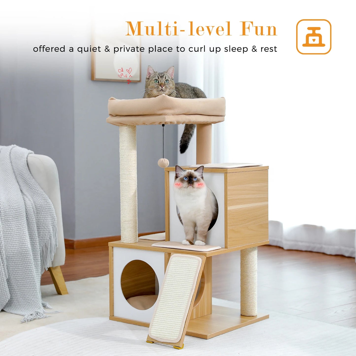 Speedy Pet Wooden Cat Tower With Condos And Scratching Posts