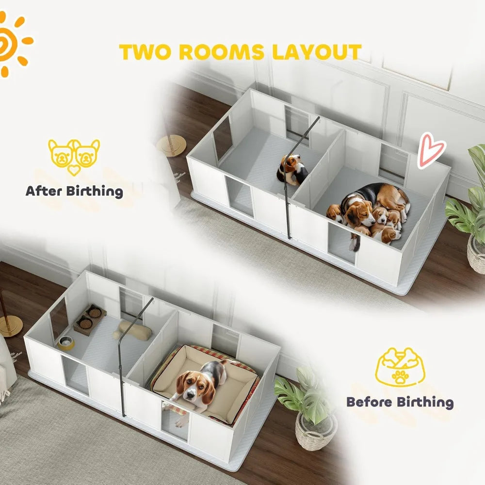 PawHut Whelping Box For Dogs With Retractable Light Stand