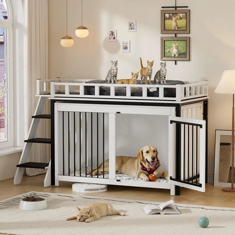 Hign-concerned Loft Style Dog Crate Furniture Double Doors