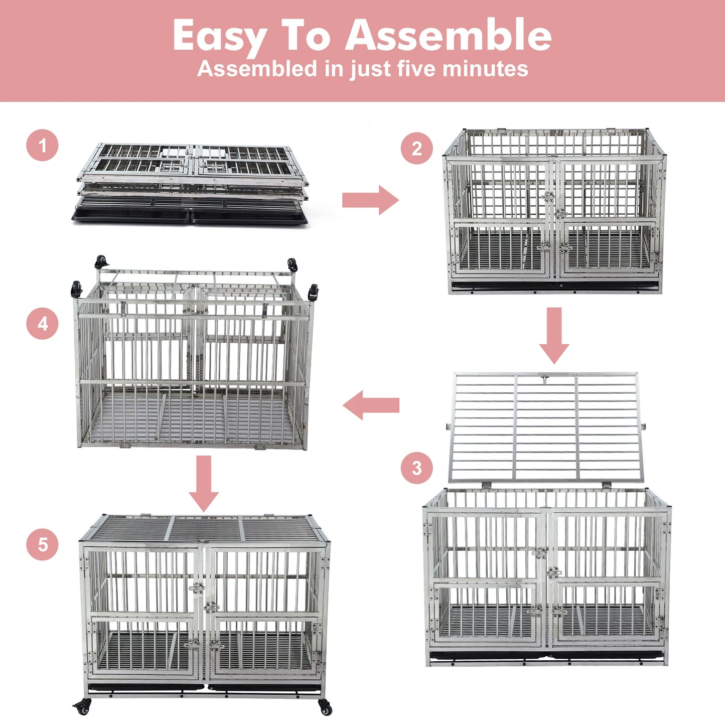 DishyKooker Stainless Steel Heavy Duty Dog Crate Wheels