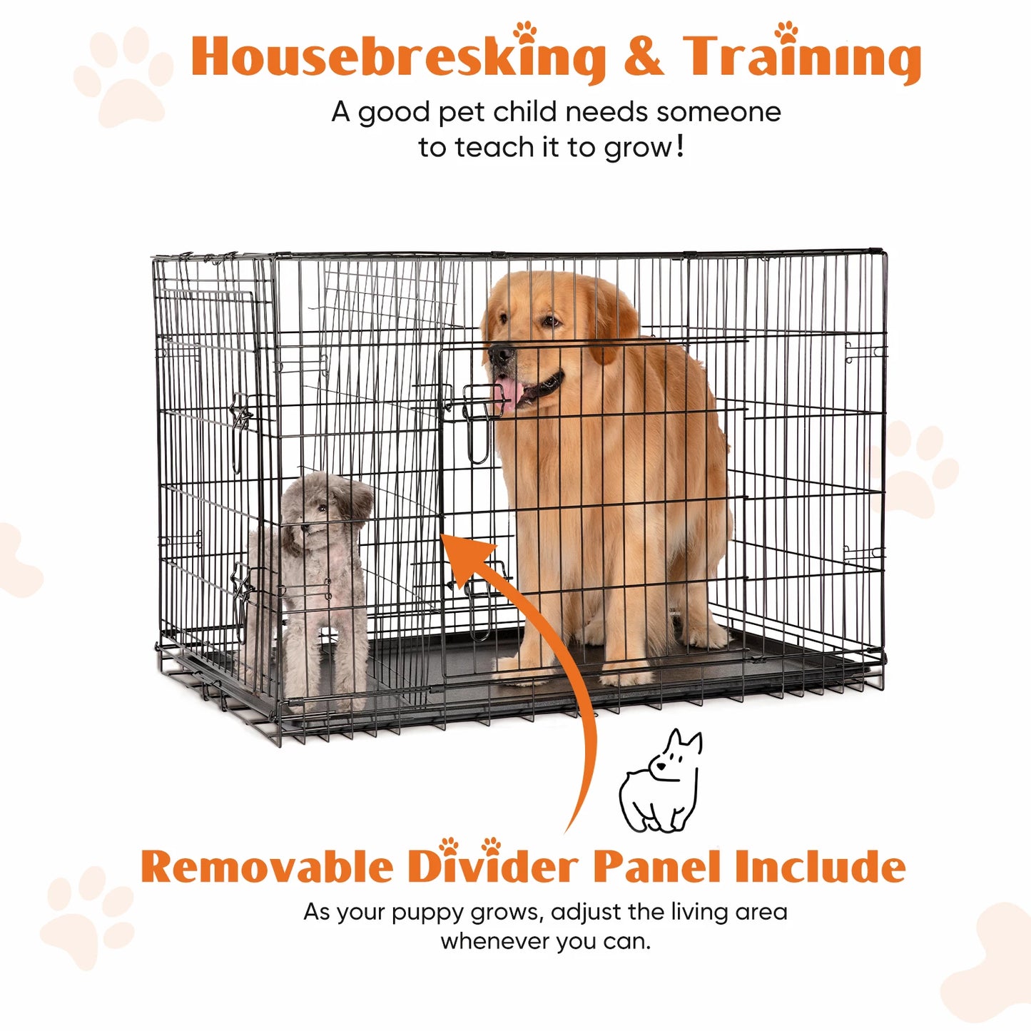 JHK Double Door Folding Metal Dog Crate With Leak Pan
